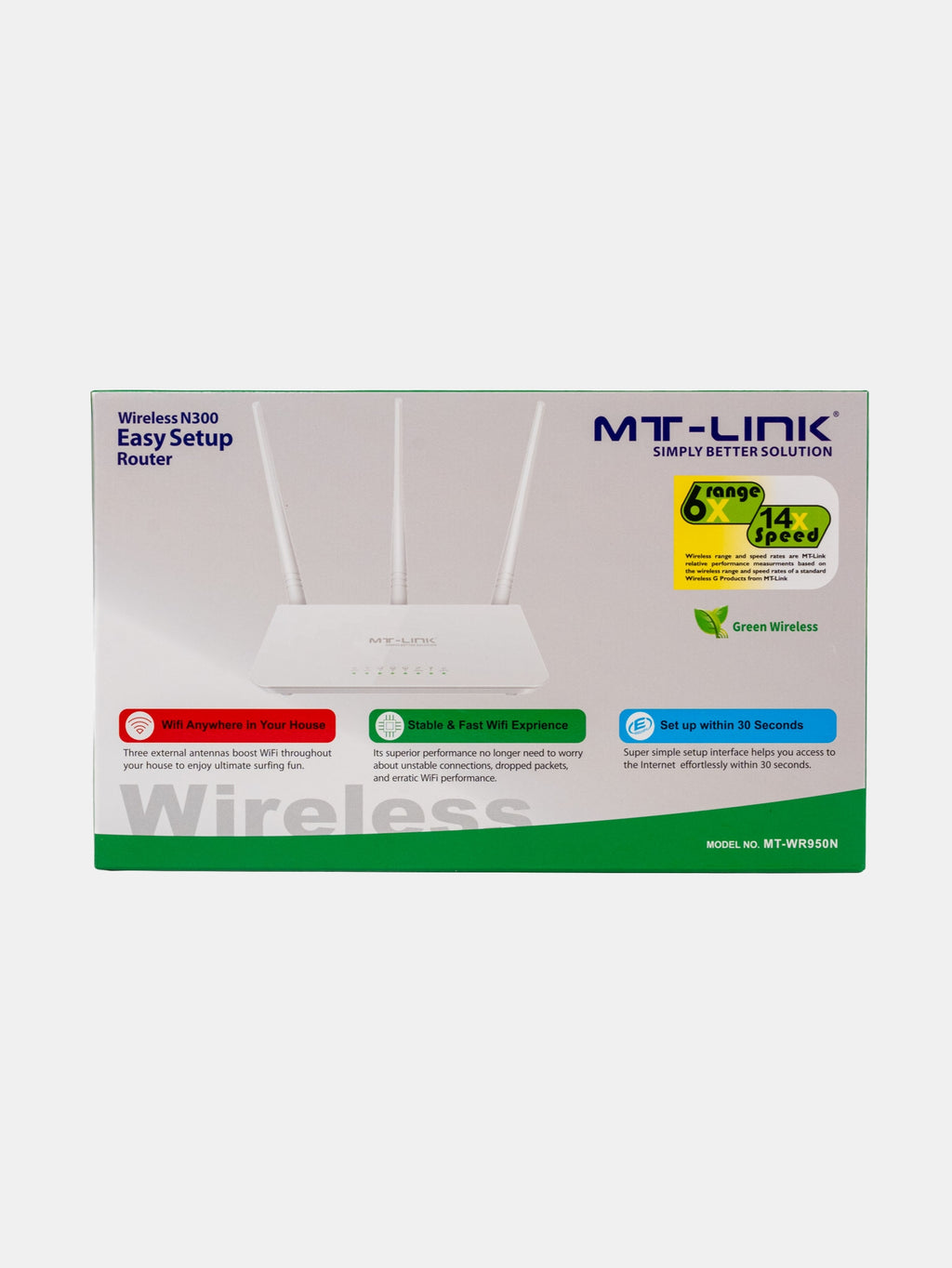 MT-WR950N - 300Mbps 3 in 1 (Router/Access Point/Range Extender) - 3 High Gain Antenna Wireless UTP Router - 1 Year Official Warranty