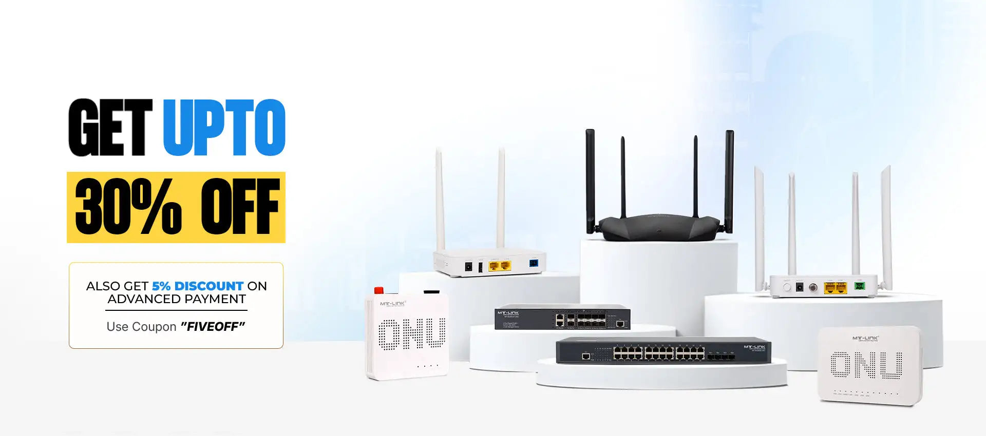 White plastic router with four vertical antennas and a black rubberized top cover.